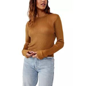 NWT Free People Crew Neck Pullover Sweater in Tiger Eye size S